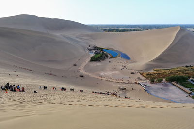 High angle view of people on desert