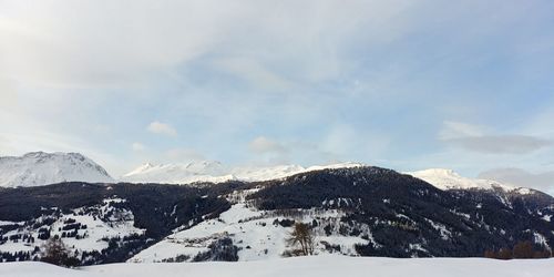 Scenic view of snowcapped mountains against sky