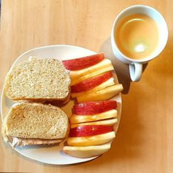 High angle view of breakfast on table