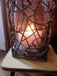 Close-up of illuminated table