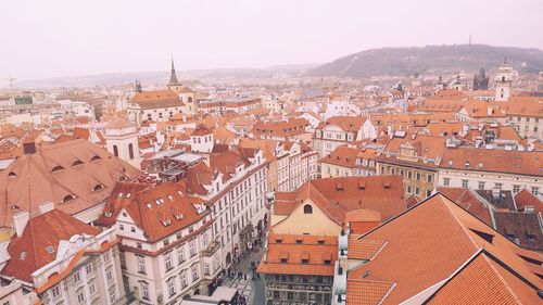 Aerial view of cityscape against clear sky