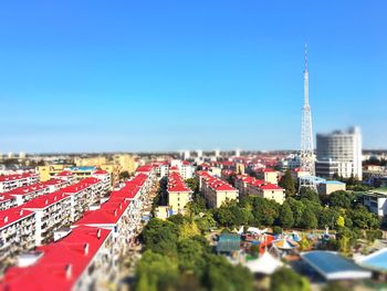 View of cityscape against clear sky