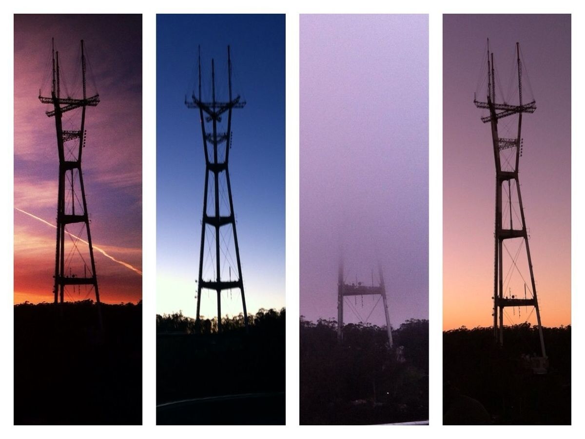 transfer print, sunset, fuel and power generation, electricity pylon, auto post production filter, technology, power supply, power line, electricity, sky, orange color, silhouette, connection, low angle view, construction site, development, outdoors, clear sky, crane - construction machinery, sun