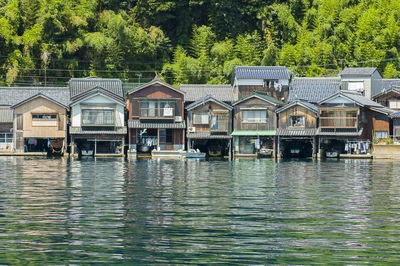 Houses on the water at amanohashidate, northern kyoto, japan