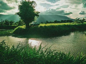 Scenic view of lake against sky