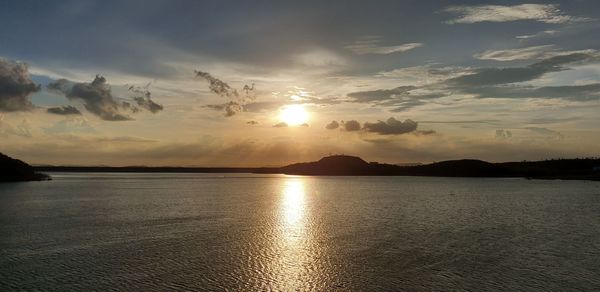 Scenic view of lake against sky during sunset