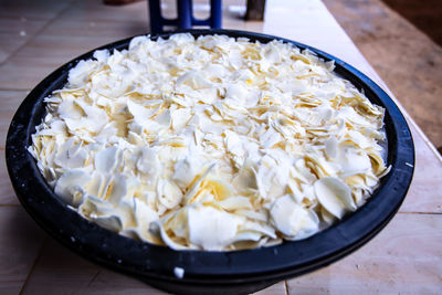 High angle view of cassava in bowl