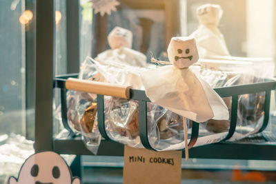 Close-up of stuffed toy on table at store