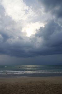 View of calm sea against cloudy sky