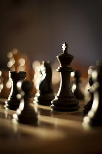 Close-up of chess pieces on board