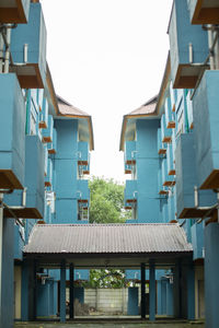 Low angle view of buildings against clear sky