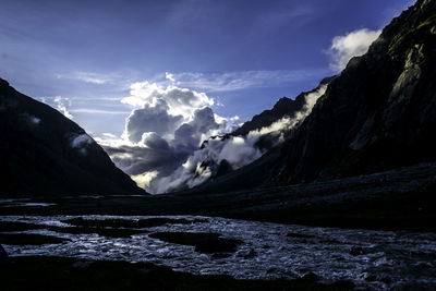Scenic view of snowcapped mountains against sky