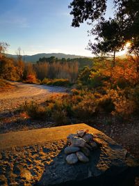 Scenic view of rocks against sky during autumn