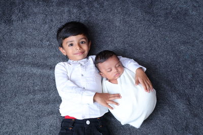 High angle view of cute baby girl