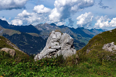 Scenic view of landscape and mountains against sky