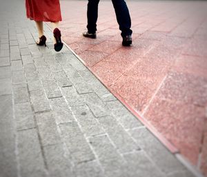 Low section of people walking on zebra crossing