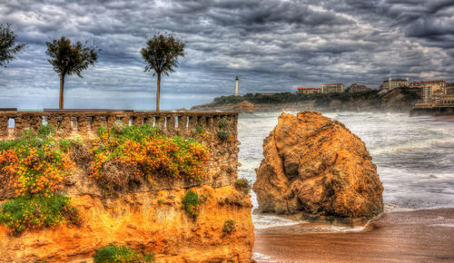 Scenic view of sea against cloudy sky