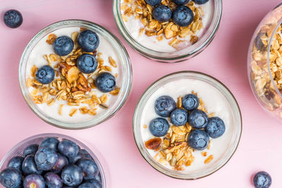 Directly above shot of breakfast served on table