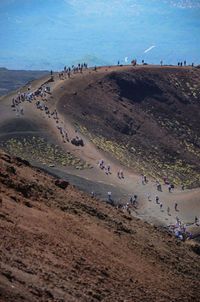 High angle view of people on mountain