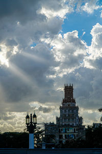 View of buildings in city against cloudy sky