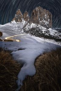 High angle view of snow covered landscape
