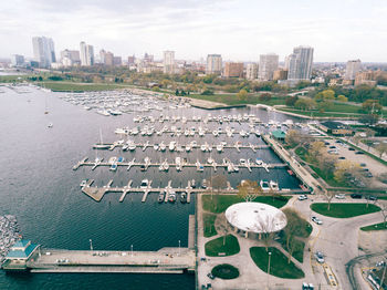 High angle view of cityscape against sky