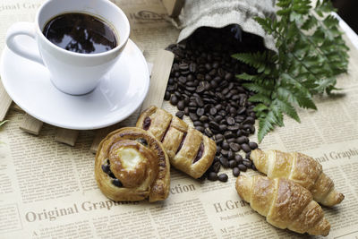 High angle view of coffee on table