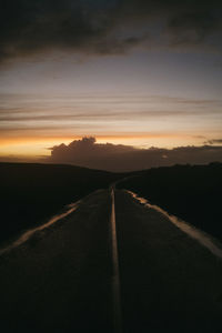 Scenic view of a road reflecting the last sunlight after sunset in portugal. shot on fujifilm x100v.