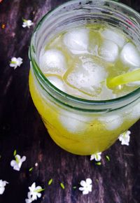 High angle view of drink on table