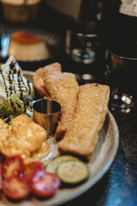 Close-up of food in plate on table