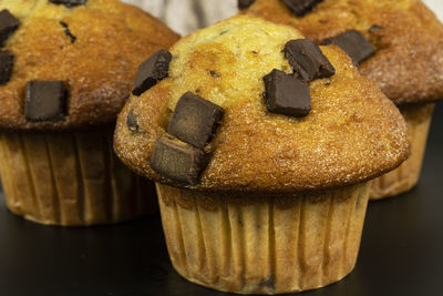 Freshly baked banana chocolate chunk muffins