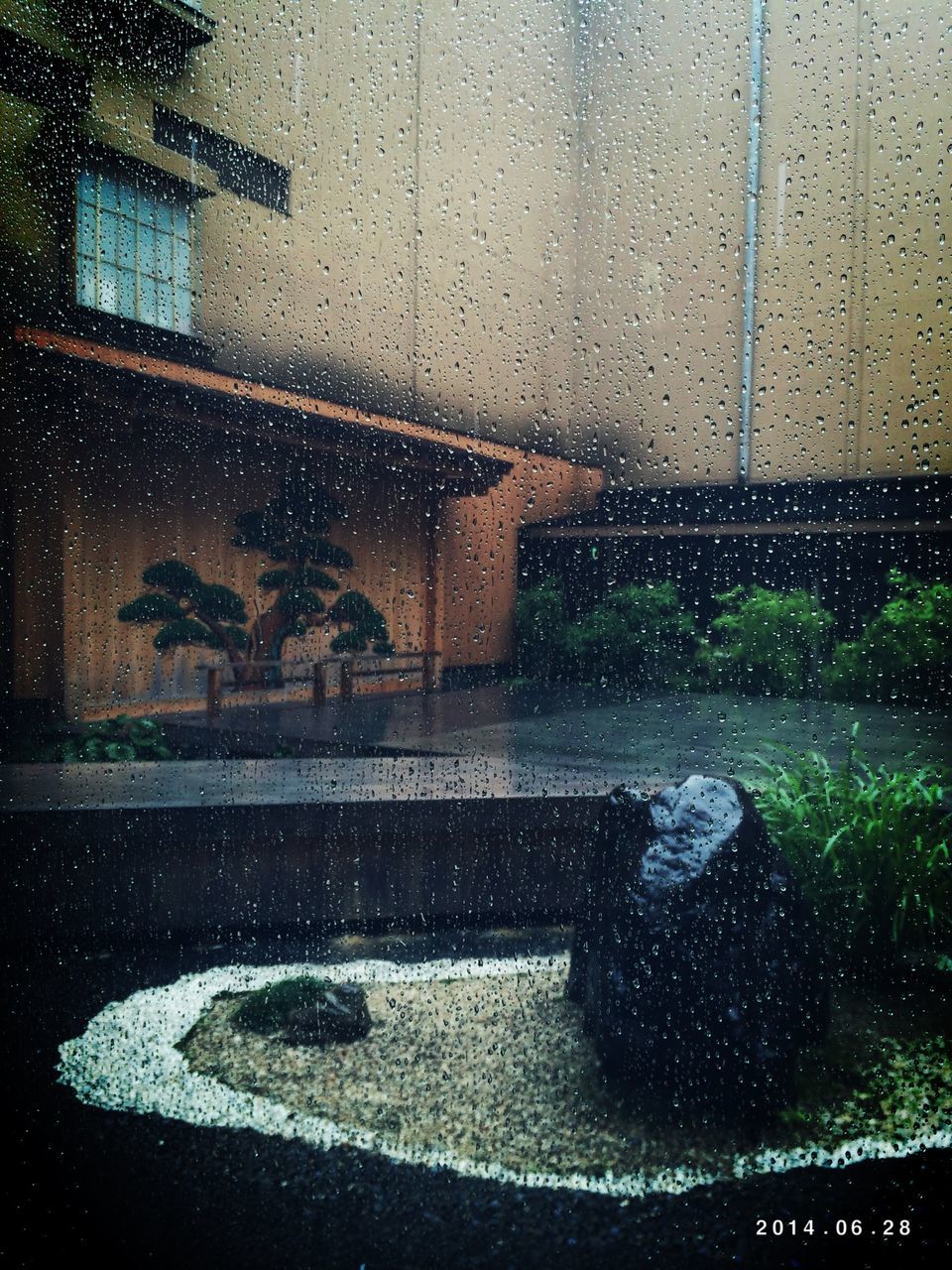 wet, rain, drop, water, built structure, architecture, window, weather, street, glass - material, season, raindrop, building exterior, road, transparent, monsoon, tree, car, indoors, no people