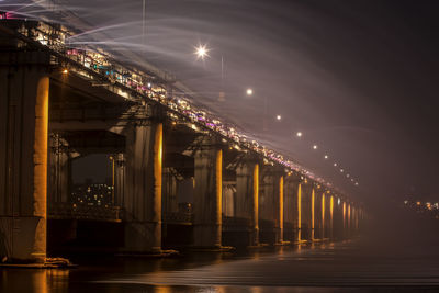 Banpo bridge over han river against sky in city at night