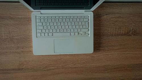 High angle view of laptop on table