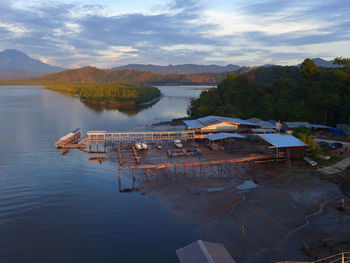 High angle view of boats in lake