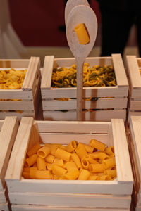 Vegetables in box at market stall