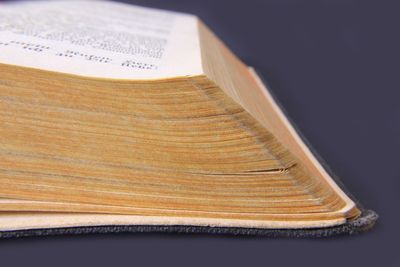 Close-up of open book on table