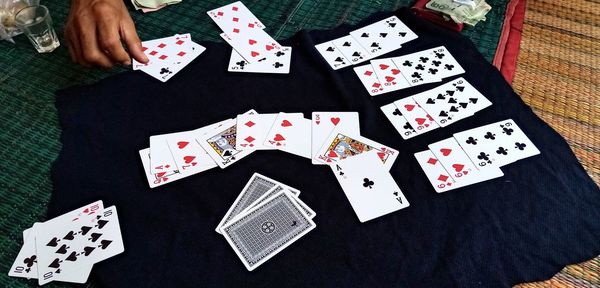 High angle view of baby playing on table