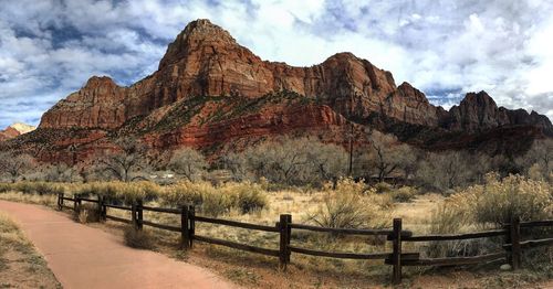 Scenic view of rocky mountains against sky