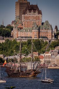 View of boats in city