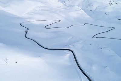 High angle view of snow on land