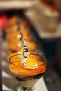 Close-up of beer glass on table