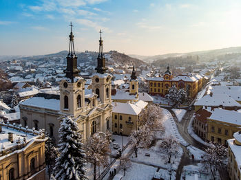 High angle view of buildings in city