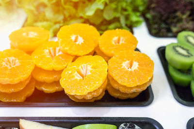 High angle view of oranges on table