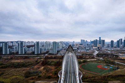 High angle view of cityscape against sky