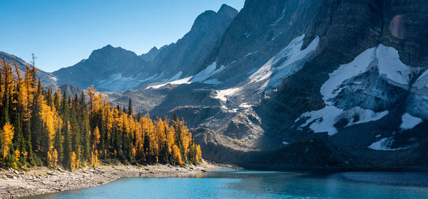 Scenic view of snowcapped mountains against sky