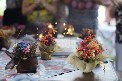 Close-up of flowers on table