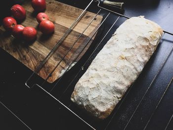 High angle view of fruits on cutting board