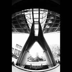 Modern building seen through window