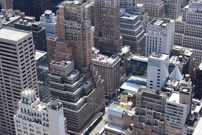 High angle view of modern buildings in city